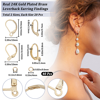 40Pcs 2 Styles Brass Leverback Earring Findings DIY-CN0002-85G-1