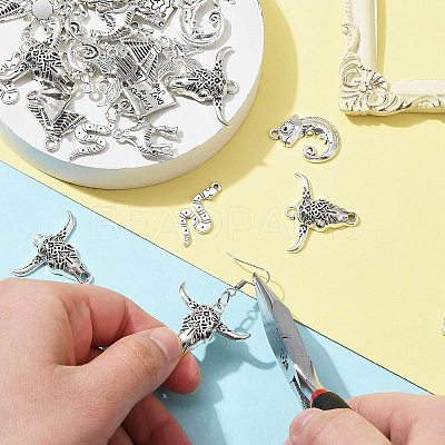 50Pcs 10 Style Tibetan Style Alloy Pendants FIND-CJ0001-60-1