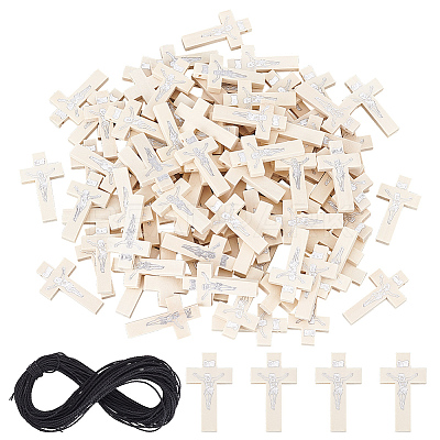 DIY Cross Pendant Necklace Making Kit WOOD-NB0002-10-1