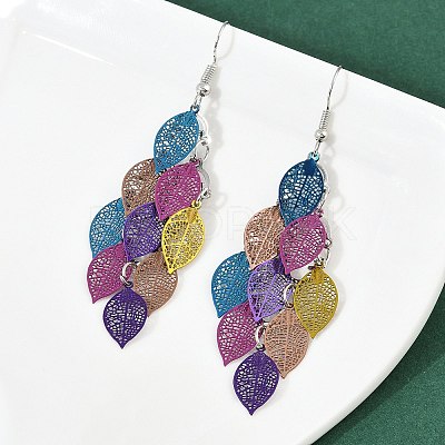 430 Stainless Steel Leaf Dangle Earrings EJEW-A137-06P-04-1