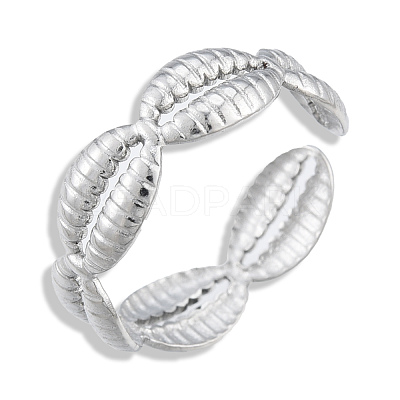304 Stainless Steel Shell Wrap Open Cuff Ring for Women RJEW-N038-102P-1