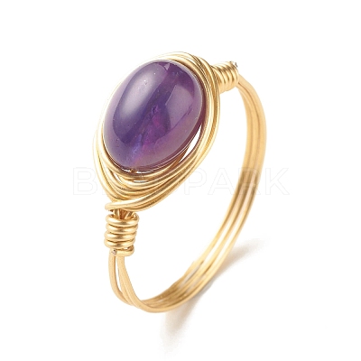 Natural Amethyst Oval Finger Rings RJEW-JR00441-01-1