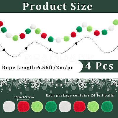 4Pcs Pom Pom Ball with Polyester Cord Hanging Banners AJEW-CP0009-76C-1
