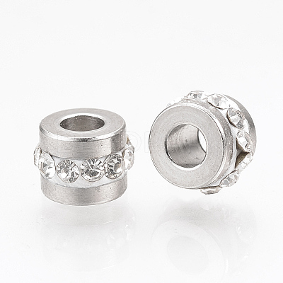 201 Stainless Steel Polymer Clay Rhinestone Inlaid Beads RB-YWC0001-02C-1