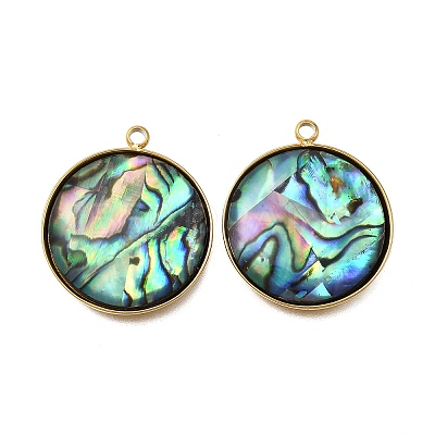 304 Stainless Steel Pave Natural Paua Shell Pendants STAS-Z125-01G-G-1