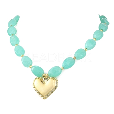 Acrylic Heart Pendant Oval Imitation Gemstone Beaded Necklaces for Women NJEW-JN06479-01-1