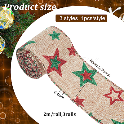 3Pcs 3 Styles Christmas Theme Burlap Ribbon Jute Ribbon OCOR-FG0001-63-1