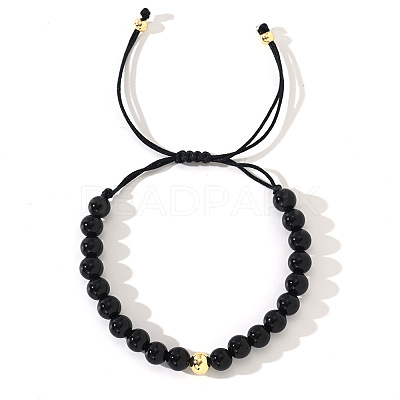 Natural Obsidian Round Beads Braided Bead Bracelets ZJ4066-6-1
