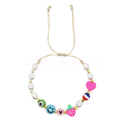 Smiling Face & Heart & Evil Eye Braided Bracelet BJEW-BB727272843-1