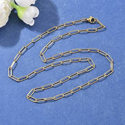 304 Stainless Steel Paperclip Chain Necklace NJEW-M183-04G-1