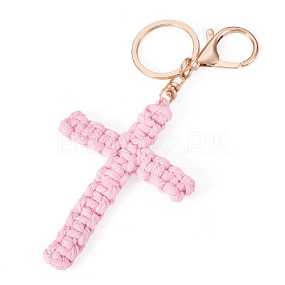 Cotton Cord Cross Keychains AJEW-TAC0031-03A-1