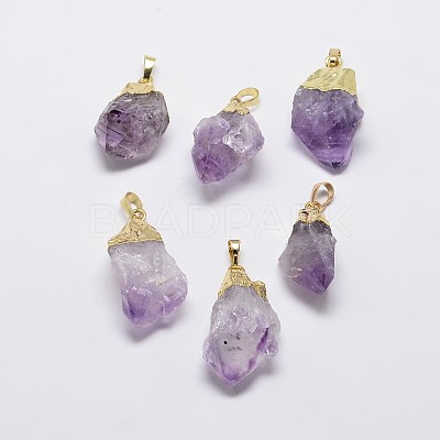 Natural Amethyst Nuggets Golden Plated Pendants G-P077-36-1
