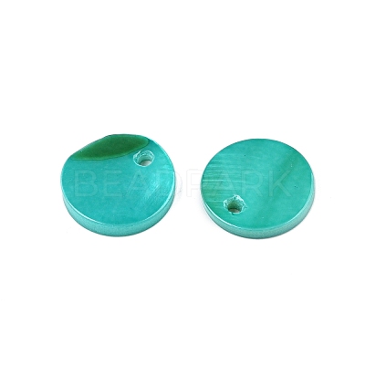 Spray Painted Natural Freshwater Shell Flat Round Charms SHEL-N036-09-1