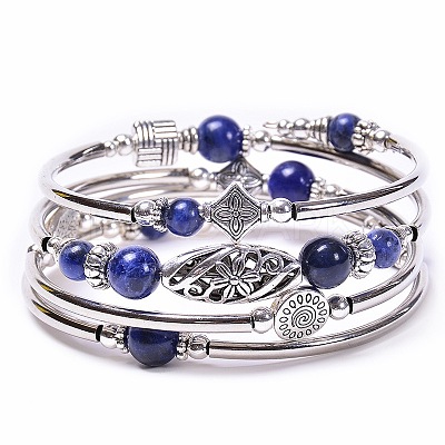 2Sets 2Pcs Bohemian Multi-Layered Natural Lapis Lazuli Wrap Bracelet Women's Jewelry MV3343-6-1