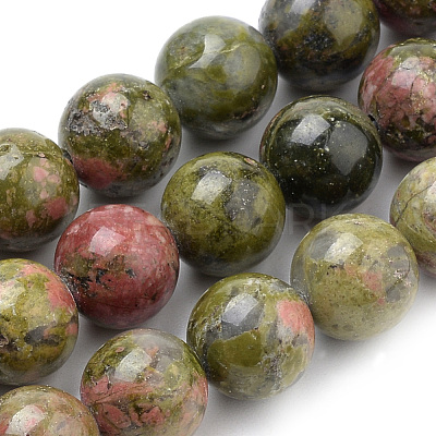 Natural Unakite Beads Strands G-S259-14-10mm-1