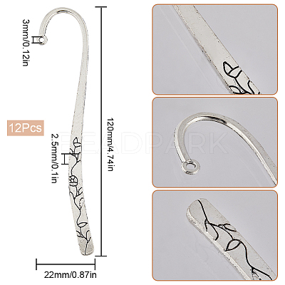 12Pcs Tibetan Style Alloy Bookmarks Findings with Hole PALLOY-SC0004-30-1