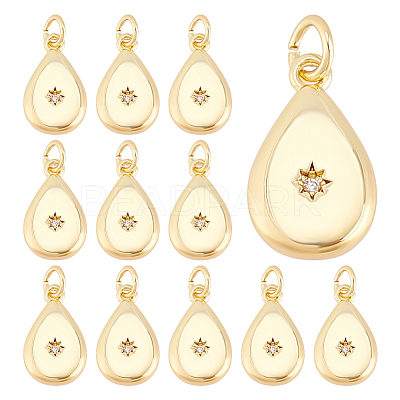 12Pcs Brass Micro Pave Clear Cubic Zirconia Pendants ZIRC-BC0001-33G-1