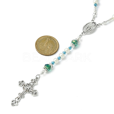 Glass Pearl Rosary Bead Necklace NJEW-TA00082-02-1