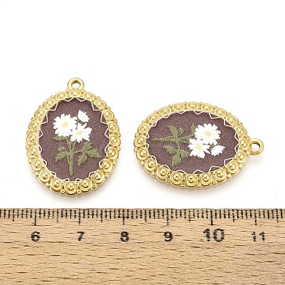 Vintage Printed Style 304 Stainless Steel Oval with Sunflower Pendants STAS-T071-29C-G-1