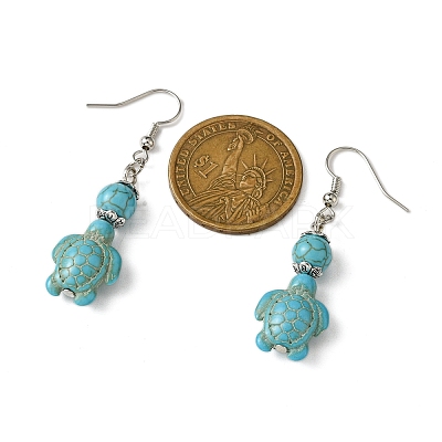 Starfish & Tortoise Synthetic Turquoise Beaded Stretch Bracelets & Dangle Earrings Kits SJEW-JS01311-02-1