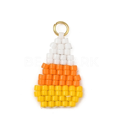 Halloween Glass Seed Beaded Pendants PALLOY-MZ01418-1
