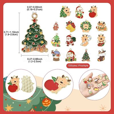 15Pcs 15 Styles Christmas Theme Alloy Enamel Pendants ENAM-FS0003-96-1