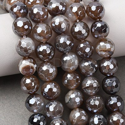 Electroplated Natural Agate Beads Strands G-B191-A07-8mm-12-1