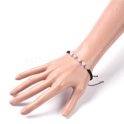 Adjustable Natural Rose Quartz Braided Bead Bracelets BJEW-JB04599-02-1