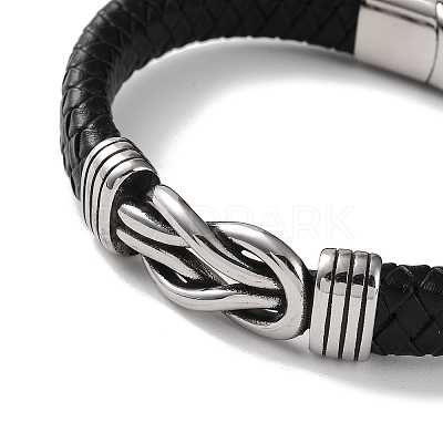 Men's Braided Black PU Leather Cord Bracelets LS-BJEW-K243-19AS-1