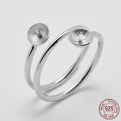 Anti-Tarnish Rhodium Plated 925 Sterling Silver Finger Design Ring Mounts Fittings with Pearl Seat X-STER-A070-040-1