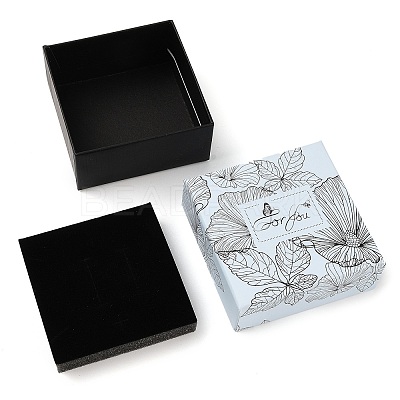 Flower Print Cardboard Paper Jewelry Storage Boxes CON-P022-01A-1