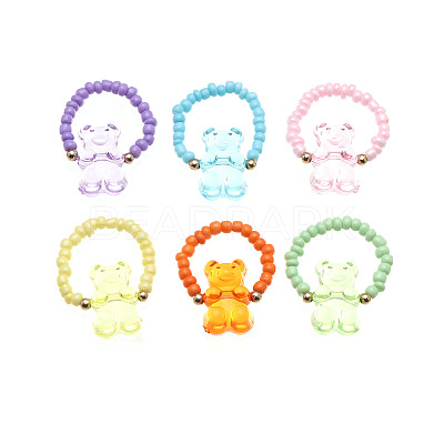 6Pcs Glass Seed Beaded Stretch Rings FS-WG68E71-01-1