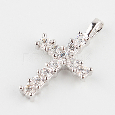 Cross Brass Micro Pave Cubic Zirconia Pendants ZIRC-P002-54P-1
