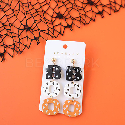 Halloween BOO Word Acrylic Dangle Stud Earrings FS-WG95590-01-1