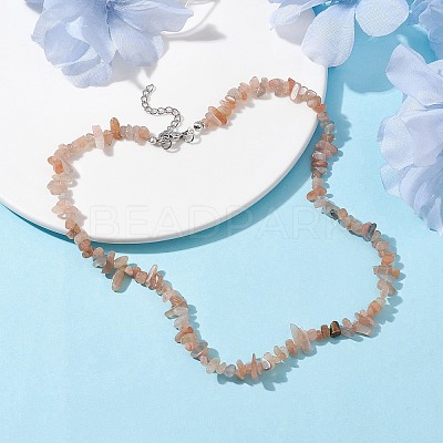 Natural Sunstone Chip Beaded Necklace NJEW-JN04615-05-1