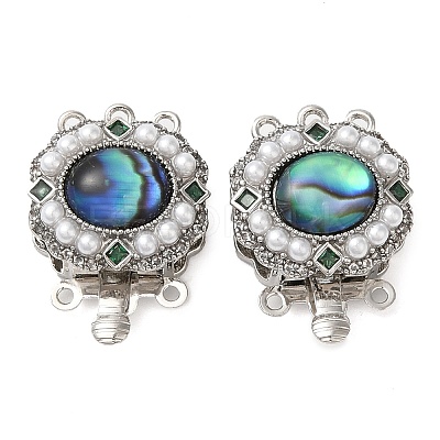 Brass Micro Pave Clear Cubic Zirconia with ABS Plastic Pearl Box Clasps KK-G505-03P-1