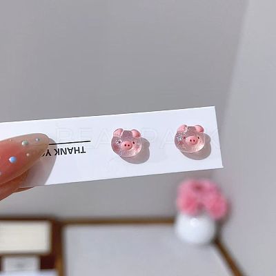 Glitter Powder Resin Pig Stud Earrings WG33D7C-01-1