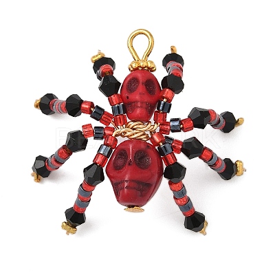 Halloween Theme Dyed Synthetic Turquoise & Glass Seed Beads Pendants PALLOY-MZ00774-1
