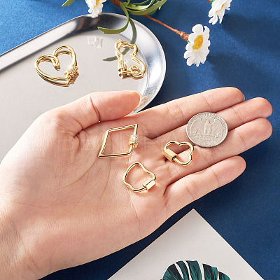 5Pcs 5 Styles Brass Screw Carabiner Lock Charms KK-FW0001-12-1