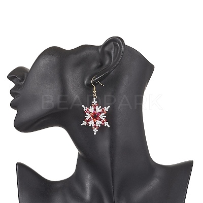 304 Stainless Steel Glass Seed Beads Snowflake Dangle Earrings EJEW-MZ00537-03-1