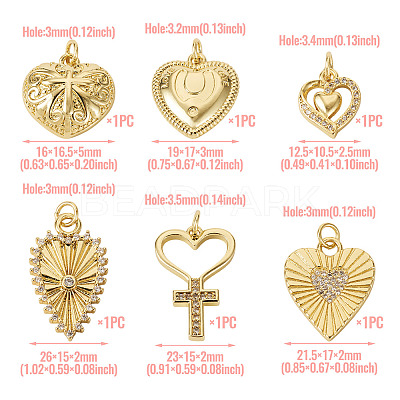6Pcs 6 Styles Brass Pendants KK-TA0002-23-1