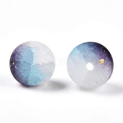 Frosted Baking Paint Crackle Glass Beads with Glitter Powder DGLA-T004-01J-1