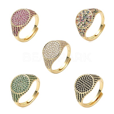 Brass Micro Pave Cubic Zirconia Cuff Rings for Women RJEW-A069-13G-1