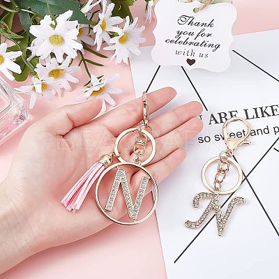 2Pcs 2 Style Alloy Rhinestone Keychain Sets KEYC-WR0001-01N-1