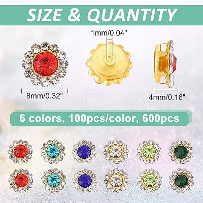 600Pcs 6 Colors Sew on Rhinestone RGLA-FH0001-02-1