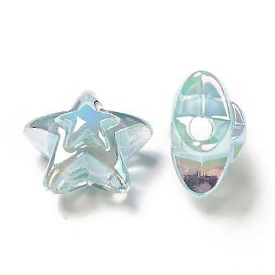 UV Plating Rainbow Iridescent Transparent Acrylic Beads X-OACR-C007-06-1