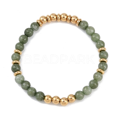 Ion Plating(IP) 304 Stainless Steel & Round Jade Beaded Stretch Bracelets for Women Men BJEW-M046-02G-1