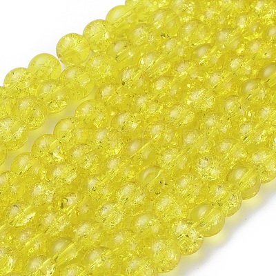 Yellow Crackle Glass Round Beads Strands X-CCG-Q001-8mm-04-1
