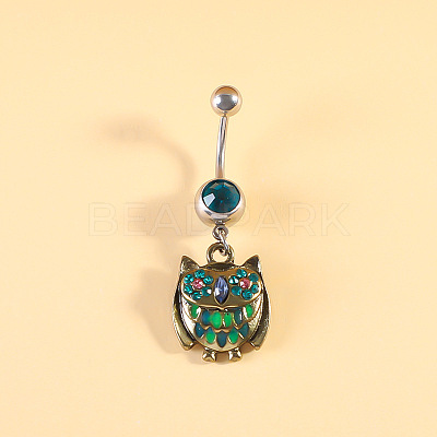 316L Surgical Stainless Steel Pave Cubic Zirconia Enamel Dangle Curved Barbell Belly Rings FS-WGB5546-15-1