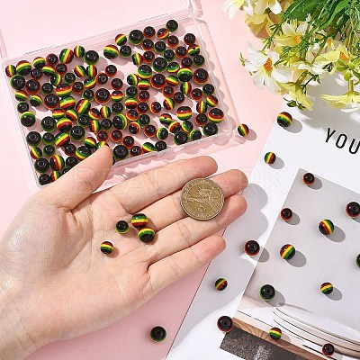 150Pcs 2 Styles Ghana Jamaica Reggae Stripe Resin Beads RESI-YW0005-53-1